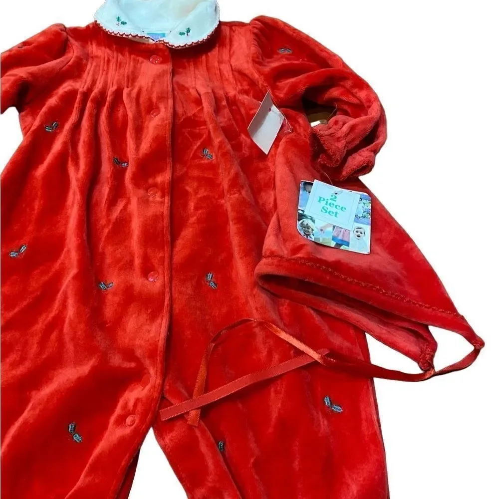 NWT Little Me Christmas Red Velvet Velour Sleeper Hat 9M